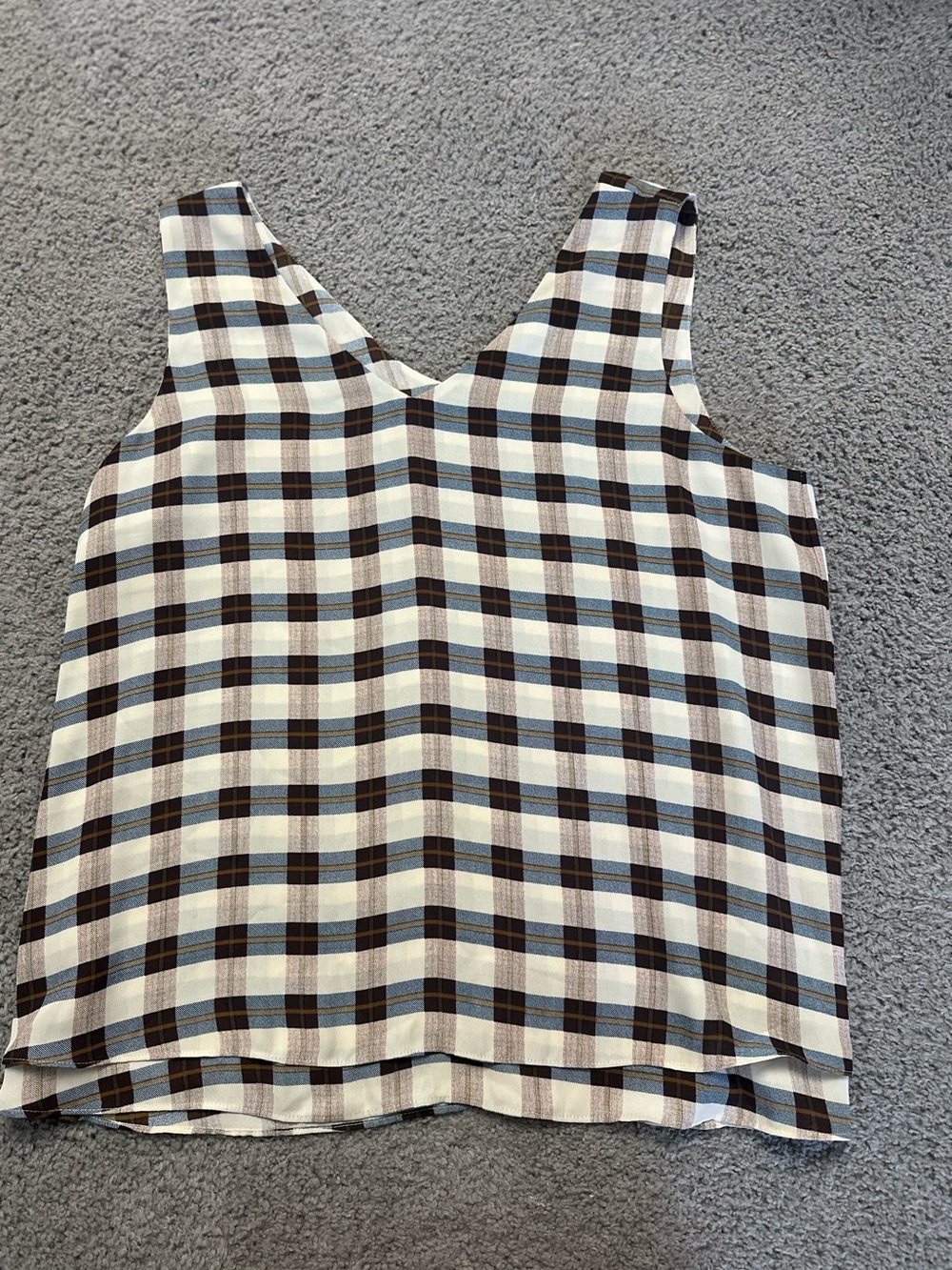 Ann Taylor Plaid V-Neck Sleeveless Camisole - Cream and Brown